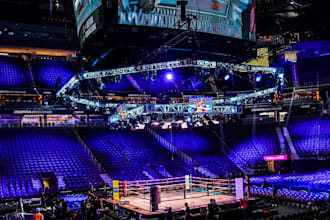 design 3d boxing gym, MMA training center, ufc arena and led screens and ribbon