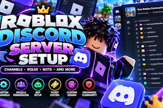 set up a professional roblox discord server with channels, roles and bots