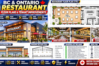 create bc and ontario restaurant floor plans and tenant improvements