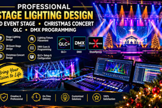 do stage lighting design, 3d event stage, christmas concert qlc, dmx programming
