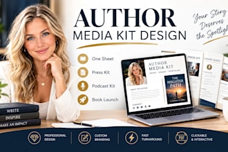 design professional author media kit for book launch, press kit and podcasts