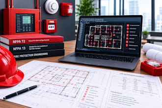 design fire sprinkler system, fire alarm, fire protection and evacuation plans