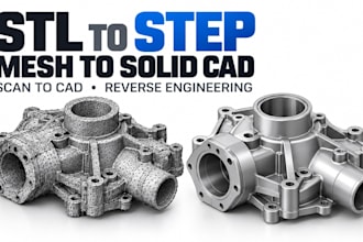 convert stl to step, mesh to solid, scan to cad, reverse engineer parts