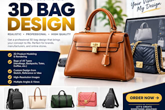 design a realistic 3d bag, handbag, tote bag, or backpack