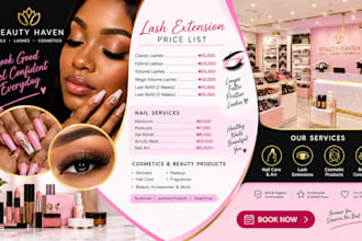 design nail salon flyer lash extension price list cosmetic store interior beauty