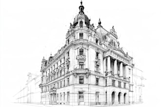 draw detailed line art or sketch illustration for building