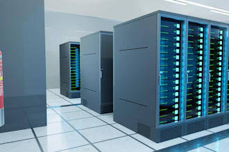 design 3d data center, server room interior, data hall layout, with 3d animation