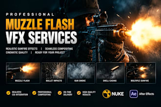 create and composite realistic muzzle flash and cinematic gunfire vfx
