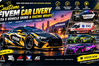 design custom fivem car livery, police car, gta v vehicle skins and racing wraps