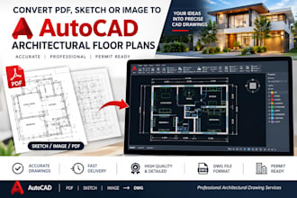convert PDF, sketch or image to autocad architectural floor plans