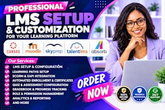 setup and customize your canvas lms, absorb, skyprep, talentlms or moodle course