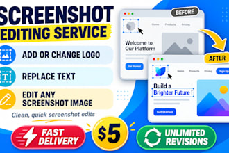change or add logo, replace text and editing any screenshot image
