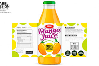 design bottle labels, juice labels, beverage packaging and soda can labels