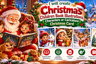 create christmas children book illustrations, characters or christmas card