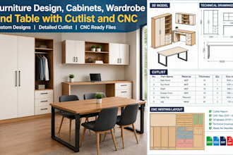 design 3d furniture cad cabinets, wardrobe and table with cutlist and cnc