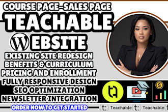 design your teachable course page, teachable landing page, teachable sales page