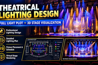 create theatrical lighting design, full light plot, virtual stage visualization