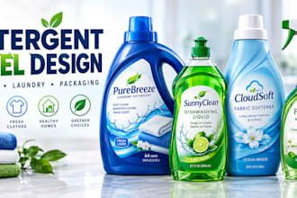 design product labels for detergent, cleaning, wash label, packaging
