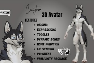 do 3d nsfw model,vrchat anime avatar, furry vtuber, vrchat furry avatar, animaze