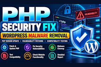 fix PHP security issues, update PHP and secure wordpress
