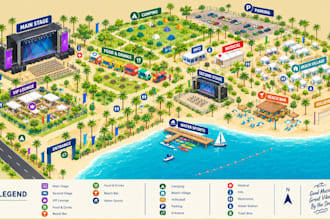 design custom event map, festival map and illustrated venue map design