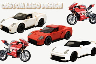 design 3d lego design set, moc, lego technic bike, car, ship, with instruction