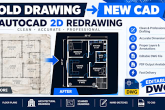 redraw old architectural drawings in autocad 2d