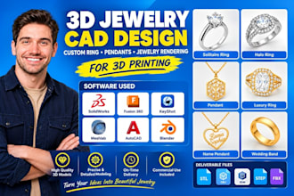3d jewelry cad design custom ring pendants jewelry rendering for 3d printing