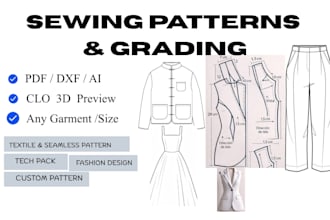 create custom sewing patterns draft clothing patterns and grade sizes in PDF dxf