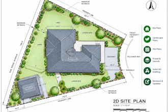 design 2d site plan, landscape plan plot plan, and property layout in autocad