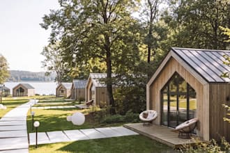 remodel3d modern burnhouse,lakeside eco resort,waterfront sundeck,outdoor render