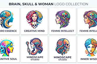 design a brain, skull, and woman logo