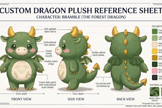 custom plushie reference sheet plush toy design ref sheet stuffed animal toy ych
