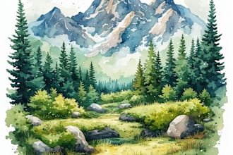 illustrate a watercolor landscape illustration