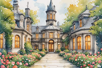draw your wedding venue photo in watercolor illustration