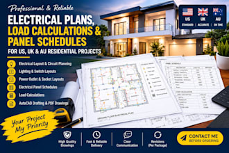 design electrical plans, load calculations and panel schedules for US UK au