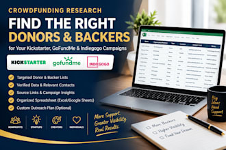 research donors and backers for kickstarter, gofundme, and indiegogo campaign