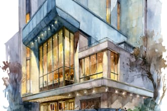 draw architectural sketches of buildings with watercolor