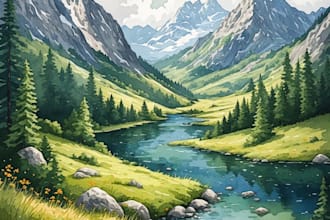 illustrate a watercolor landscape illustration