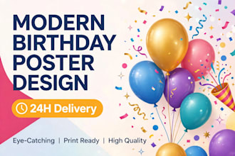 design modern birthday and party posters in 24 hours