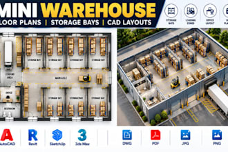 design mini warehouse floor plans, storage bay, cad layouts