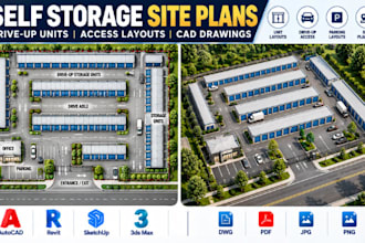 create self storage facility site plans, drive up storage layouts