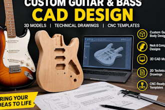 design custom guitar, bass cad models and cnc template