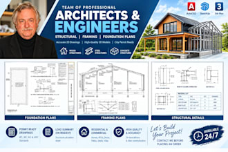 design structural, framing, foundation plans for wood, steel, concrete structure