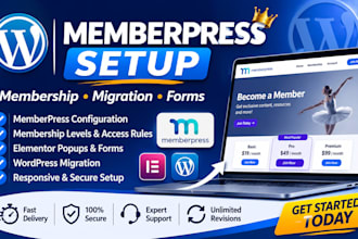 wordpress memberpress membership setup website migration elementor popup forms