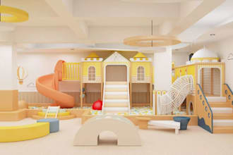 kindergarten indoor play activity, children playground,amusement park rendering