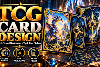design card game illustration tcg cards box packaging and tuck box dieline