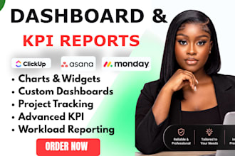 build dashboard KPI and reports in monday asana clickup
