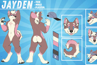 draw furry ref sheet, fursona reference sheet, furry art, furry headshot sticker