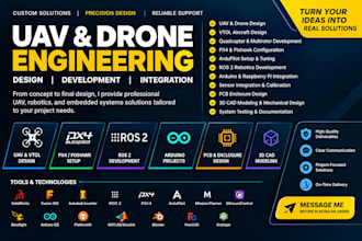 design vtol uav drones, px4 pixhawk, ros 2, arduino and pcb enclosure cad models